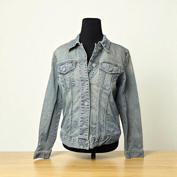 Gap Denim Blue Jean Jacket Stretch Women's Sz L Fall Timeless Grunge Classic 90s - Picture 2 of 9